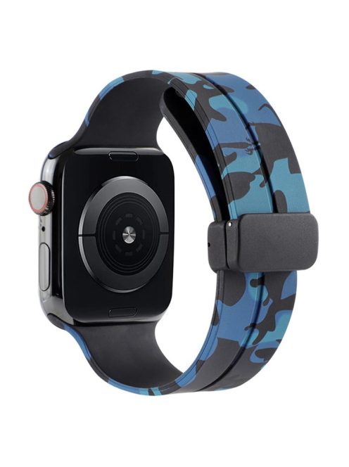 For Apple Watch Series 10 46mm / Ultra 2 Ultra 49mm /  Series 9 8 7 45mm / 6 5 4 SE (2023) SE (2022) SE 44mm / 3 2 1 42mm Camouflage Silicone Watch Band Magnetic Buckle Strap - Blue