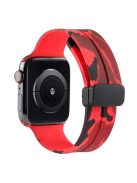 For Apple Watch Series 10 46mm / Ultra 2 Ultra 49mm /  Series 9 8 7 45mm / 6 5 4 SE (2023) SE (2022) SE 44mm / 3 2 1 42mm Camouflage Silicone Watch Band Magnetic Buckle Strap - Red