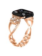 For Apple Watch Series 10 46mm / Ultra 2 Ultra 49mm /  Series 9 8 7 45mm / 6 5 4 SE (2023) SE (2022) SE 44mm / 3 2 1 42mm Crown X-Shape Rhinestones Decor Strap Zinc Alloy Watch Band - Rose Gold