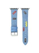 For Apple Watch Series 10 46mm / Ultra 2 Ultra 49mm /  Series 9 8 7 45mm / 6 5 4 SE (2023) SE (2022) SE 44mm / 3 2 1 42mm Cute Words Canvas Watchband Replacement Watch Strap - Blue