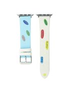 For Apple Watch Series 10 46mm / Ultra 2 Ultra 49mm /  Series 9 8 7 45mm / 6 5 4 SE (2023) SE (2022) SE 44mm / 3 2 1 42mm Cute Words Canvas Watchband Replacement Watch Strap - Blue / White