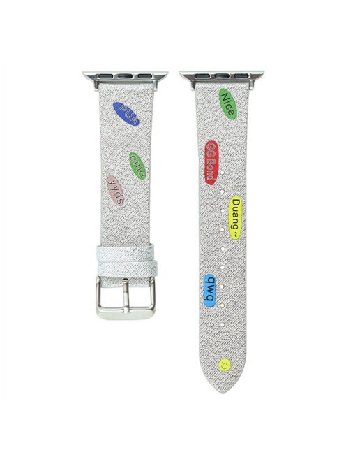 For Apple Watch Series 10 46mm / Ultra 2 Ultra 49mm /  Series 9 8 7 45mm / 6 5 4 SE (2023) SE (2022) SE 44mm / 3 2 1 42mm Cute Words Canvas Watchband Replacement Watch Strap - Silver