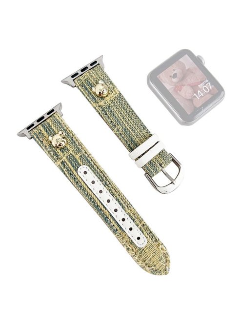 For Apple Watch Series 10 46mm / Ultra 2 Ultra 49mm /  Series 9 8 7 45mm / 6 5 4 SE (2023) SE (2022) SE 44mm / 3 2 1 42mm Denim Band Bear Decor Watch Strap - Yellow