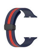 For Apple Watch Series 10 46mm / Ultra 2 Ultra 49mm /  Series 9 8 7 45mm / 6 5 4 SE (2023) SE (2022) SE 44mm / 3 2 1 42mm Dual Color Magnetic Buckle Silicone Watch Band - Midnight Blue / Red