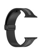 For Apple Watch Series 10 46mm / Ultra 2 Ultra 49mm /  Series 9 8 7 45mm / 6 5 4 SE (2023) SE (2022) SE 44mm / 3 2 1 42mm Dual Color Magnetic Buckle Strap Silicone Watch Band - Black / Grey