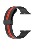 For Apple Watch Series 10 46mm / Ultra 2 Ultra 49mm /  Series 9 8 7 45mm / 6 5 4 SE (2023) SE (2022) SE 44mm / 3 2 1 42mm Dual Color Magnetic Buckle Strap Silicone Watch Band - Black / Red