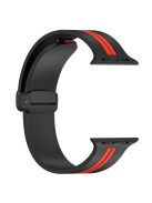 For Apple Watch Series 10 46mm / Ultra 2 Ultra 49mm /  Series 9 8 7 45mm / 6 5 4 SE (2023) SE (2022) SE 44mm / 3 2 1 42mm Dual Color Magnetic Buckle Strap Silicone Watch Band - Black / Red