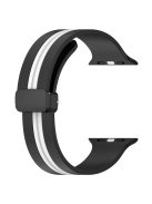 For Apple Watch Series 10 46mm / Ultra 2 Ultra 49mm /  Series 9 8 7 45mm / 6 5 4 SE (2023) SE (2022) SE 44mm / 3 2 1 42mm Dual Color Magnetic Buckle Strap Silicone Watch Band - Black / White