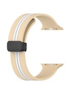 For Apple Watch Series 10 46mm / Ultra 2 Ultra 49mm /  Series 9 8 7 45mm / 6 5 4 SE (2023) SE (2022) SE 44mm / 3 2 1 42mm Dual Color Magnetic Buckle Strap Silicone Watch Band - Khaki / White