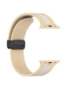 For Apple Watch Series 10 46mm / Ultra 2 Ultra 49mm /  Series 9 8 7 45mm / 6 5 4 SE (2023) SE (2022) SE 44mm / 3 2 1 42mm Dual Color Magnetic Buckle Strap Silicone Watch Band - Khaki / White