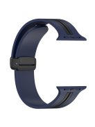 For Apple Watch Series 10 46mm / Ultra 2 Ultra 49mm /  Series 9 8 7 45mm / 6 5 4 SE (2023) SE (2022) SE 44mm / 3 2 1 42mm Dual Color Magnetic Buckle Strap Silicone Watch Band - Midnight Blue / Black