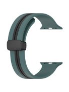 For Apple Watch Series 10 46mm / Ultra 2 Ultra 49mm /  Series 9 8 7 45mm / 6 5 4 SE (2023) SE (2022) SE 44mm / 3 2 1 42mm Dual Color Magnetic Buckle Strap Silicone Watch Band - Olive Green / Black