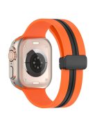 For Apple Watch Series 10 46mm / Ultra 2 Ultra 49mm /  Series 9 8 7 45mm / 6 5 4 SE (2023) SE (2022) SE 44mm / 3 2 1 42mm Dual Color Magnetic Buckle Strap Silicone Watch Band - Orange / Black