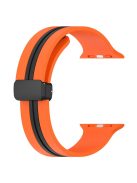 For Apple Watch Series 10 46mm / Ultra 2 Ultra 49mm /  Series 9 8 7 45mm / 6 5 4 SE (2023) SE (2022) SE 44mm / 3 2 1 42mm Dual Color Magnetic Buckle Strap Silicone Watch Band - Orange / Black