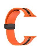 For Apple Watch Series 10 46mm / Ultra 2 Ultra 49mm /  Series 9 8 7 45mm / 6 5 4 SE (2023) SE (2022) SE 44mm / 3 2 1 42mm Dual Color Magnetic Buckle Strap Silicone Watch Band - Orange / Black