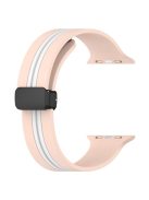 For Apple Watch Series 10 46mm / Ultra 2 Ultra 49mm /  Series 9 8 7 45mm / 6 5 4 SE (2023) SE (2022) SE 44mm / 3 2 1 42mm Dual Color Magnetic Buckle Strap Silicone Watch Band - Pink / White