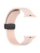 For Apple Watch Series 10 46mm / Ultra 2 Ultra 49mm /  Series 9 8 7 45mm / 6 5 4 SE (2023) SE (2022) SE 44mm / 3 2 1 42mm Dual Color Magnetic Buckle Strap Silicone Watch Band - Pink / White