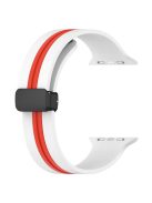 For Apple Watch Series 10 46mm / Ultra 2 Ultra 49mm /  Series 9 8 7 45mm / 6 5 4 SE (2023) SE (2022) SE 44mm / 3 2 1 42mm Dual Color Magnetic Buckle Strap Silicone Watch Band - White / Red