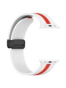 For Apple Watch Series 10 46mm / Ultra 2 Ultra 49mm /  Series 9 8 7 45mm / 6 5 4 SE (2023) SE (2022) SE 44mm / 3 2 1 42mm Dual Color Magnetic Buckle Strap Silicone Watch Band - White / Red