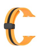 For Apple Watch Series 10 46mm / Ultra 2 Ultra 49mm /  Series 9 8 7 45mm / 6 5 4 SE (2023) SE (2022) SE 44mm / 3 2 1 42mm Dual Color Magnetic Buckle Strap Silicone Watch Band - Yellow / Black