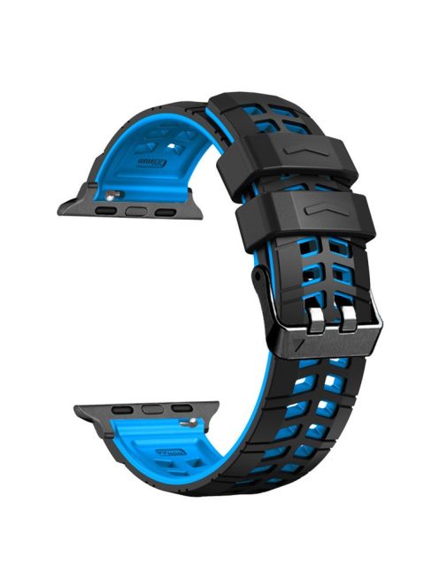 For Apple Watch Series 10 46mm / Ultra 2 Ultra 49mm /  Series 9 8 7 45mm / 6 5 4 SE (2023) SE (2022) SE 44mm / 3 2 1 42mm Dual Color Wrist Strap Silicone Watch Band - Black+Blue