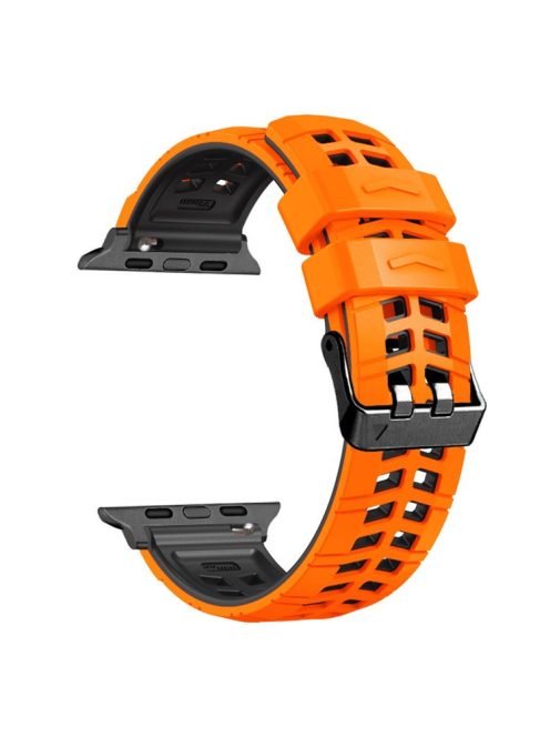 For Apple Watch Series 10 46mm / Ultra 2 Ultra 49mm /  Series 9 8 7 45mm / 6 5 4 SE (2023) SE (2022) SE 44mm / 3 2 1 42mm Dual Color Wrist Strap Silicone Watch Band - Orange+Black