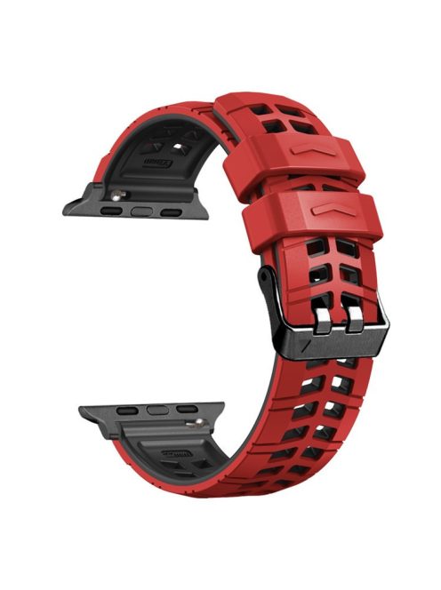 For Apple Watch Series 10 46mm / Ultra 2 Ultra 49mm /  Series 9 8 7 45mm / 6 5 4 SE (2023) SE (2022) SE 44mm / 3 2 1 42mm Dual Color Wrist Strap Silicone Watch Band - Red+Black