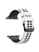 For Apple Watch Series 10 46mm / Ultra 2 Ultra 49mm /  Series 9 8 7 45mm / 6 5 4 SE (2023) SE (2022) SE 44mm / 3 2 1 42mm Dual Color Wrist Strap Silicone Watch Band - White+Black