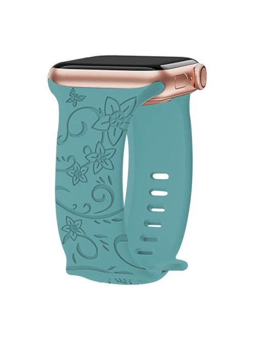 For Apple Watch Series 10 46mm / Ultra 2 Ultra 49mm /  Series 9 8 7 45mm / 6 5 4 SE (2023) SE (2022) SE 44mm / 3 2 1 42mm Engraved Silicone Watch Band - Floral / Green