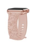 For Apple Watch Series 10 46mm / Ultra 2 Ultra 49mm /  Series 9 8 7 45mm / 6 5 4 SE (2023) SE (2022) SE 44mm / 3 2 1 42mm Engraved Silicone Watch Band - Floral / Milk Tea