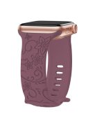 For Apple Watch Series 10 46mm / Ultra 2 Ultra 49mm /  Series 9 8 7 45mm / 6 5 4 SE (2023) SE (2022) SE 44mm / 3 2 1 42mm Engraved Silicone Watch Band - Floral / Purple