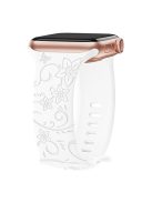 For Apple Watch Series 10 46mm / Ultra 2 Ultra 49mm /  Series 9 8 7 45mm / 6 5 4 SE (2023) SE (2022) SE 44mm / 3 2 1 42mm Engraved Silicone Watch Band - Floral / White