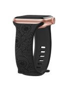 For Apple Watch Series 10 46mm / Ultra 2 Ultra 49mm /  Series 9 8 7 45mm / 6 5 4 SE (2023) SE (2022) SE 44mm / 3 2 1 42mm Engraved Silicone Watch Band - Sunflower / Black