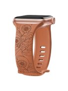 For Apple Watch Series 10 46mm / Ultra 2 Ultra 49mm /  Series 9 8 7 45mm / 6 5 4 SE (2023) SE (2022) SE 44mm / 3 2 1 42mm Engraved Silicone Watch Band - Sunflower / Brown