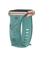 For Apple Watch Series 10 46mm / Ultra 2 Ultra 49mm /  Series 9 8 7 45mm / 6 5 4 SE (2023) SE (2022) SE 44mm / 3 2 1 42mm Engraved Silicone Watch Band - Sunflower / Green