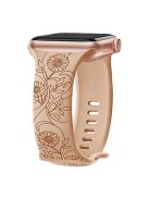 For Apple Watch Series 10 46mm / Ultra 2 Ultra 49mm /  Series 9 8 7 45mm / 6 5 4 SE (2023) SE (2022) SE 44mm / 3 2 1 42mm Engraved Silicone Watch Band - Sunflower / Milk Tea