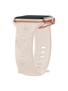   For Apple Watch Series 10 46mm / Ultra 2 Ultra 49mm /  Series 9 8 7 45mm / 6 5 4 SE (2023) SE (2022) SE 44mm / 3 2 1 42mm Engraved Silicone Watch Band - Sunflower / Starlight