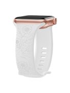 For Apple Watch Series 10 46mm / Ultra 2 Ultra 49mm /  Series 9 8 7 45mm / 6 5 4 SE (2023) SE (2022) SE 44mm / 3 2 1 42mm Engraved Silicone Watch Band - Sunflower / White