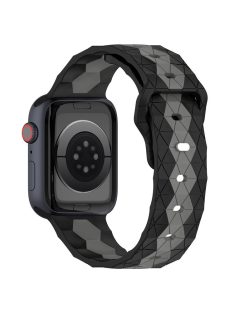   For Apple Watch Series 10 46mm / Ultra 2 Ultra 49mm /  Series 9 8 7 45mm / 6 5 4 SE (2023) SE (2022) SE 44mm / 3 2 1 42mm Football Pattern Silicone Watch Strap - Black+Grey