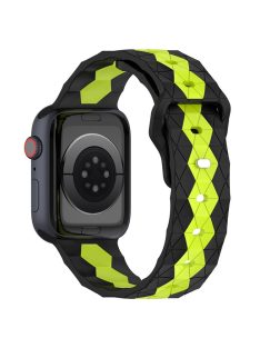   For Apple Watch Series 10 46mm / Ultra 2 Ultra 49mm /  Series 9 8 7 45mm / 6 5 4 SE (2023) SE (2022) SE 44mm / 3 2 1 42mm Football Pattern Silicone Watch Strap - Black+Lime