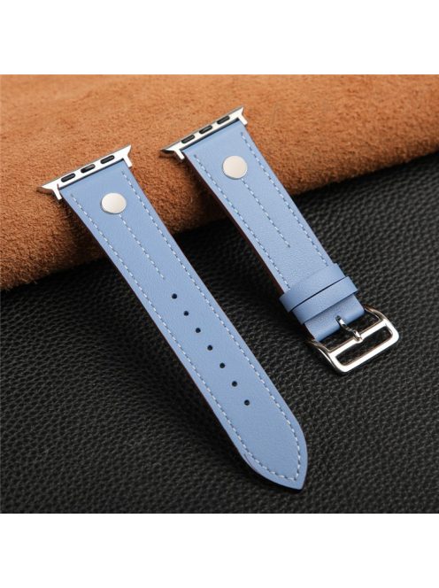 For Apple Watch Series 10 46mm / Ultra 2 Ultra 49mm /  Series 9 8 7 45mm / 6 5 4 SE (2023) SE (2022) SE 44mm / 3 2 1 42mm Genuine Cow Leather Band Rivet Decor Strap - Baby Blue