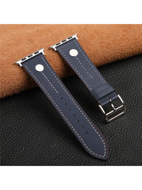 For Apple Watch Series 10 46mm / Ultra 2 Ultra 49mm /  Series 9 8 7 45mm / 6 5 4 SE (2023) SE (2022) SE 44mm / 3 2 1 42mm Genuine Cow Leather Band Rivet Decor Strap - Blue