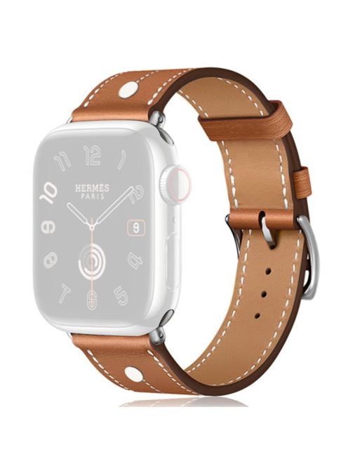 For Apple Watch Series 10 46mm / Ultra 2 Ultra 49mm /  Series 9 8 7 45mm / 6 5 4 SE (2023) SE (2022) SE 44mm / 3 2 1 42mm Genuine Cow Leather Band Rivet Decor Strap - Brown