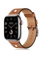 For Apple Watch Series 10 46mm / Ultra 2 Ultra 49mm /  Series 9 8 7 45mm / 6 5 4 SE (2023) SE (2022) SE 44mm / 3 2 1 42mm Genuine Cow Leather Band Rivet Decor Strap - Brown