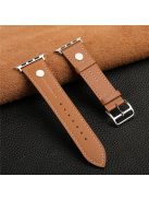 For Apple Watch Series 10 46mm / Ultra 2 Ultra 49mm /  Series 9 8 7 45mm / 6 5 4 SE (2023) SE (2022) SE 44mm / 3 2 1 42mm Genuine Cow Leather Band Rivet Decor Strap - Brown