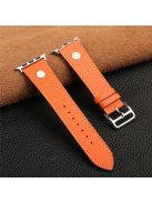 For Apple Watch Series 10 46mm / Ultra 2 Ultra 49mm /  Series 9 8 7 45mm / 6 5 4 SE (2023) SE (2022) SE 44mm / 3 2 1 42mm Genuine Cow Leather Band Rivet Decor Strap - Orange