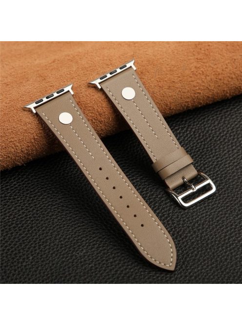 For Apple Watch Series 10 46mm / Ultra 2 Ultra 49mm /  Series 9 8 7 45mm / 6 5 4 SE (2023) SE (2022) SE 44mm / 3 2 1 42mm Genuine Cow Leather Band Rivet Decor Strap - Tan