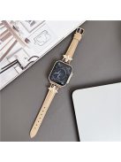 For Apple Watch Series 10 46mm / Ultra 2 Ultra 49mm /  Series 9 8 7 45mm / 6 5 4 SE (2023) SE (2022) SE 44mm / 3 2 1 42mm Genuine Cow Leather Watchband Bee Decoration Watch Strap - Khaki