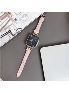 For Apple Watch Series 10 46mm / Ultra 2 Ultra 49mm /  Series 9 8 7 45mm / 6 5 4 SE (2023) SE (2022) SE 44mm / 3 2 1 42mm Genuine Cow Leather Watchband Bee Decoration Watch Strap - Pink