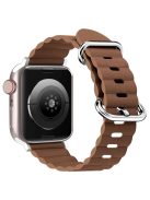 For Apple Watch Series 10 46mm / Ultra 2 Ultra 49mm /  Series 9 8 7 45mm / 6 5 4 SE (2023) SE (2022) SE 44mm / 3 2 1 42mm Genuine Leather Watch Strap Wave Replacement Wrist Band - Brown